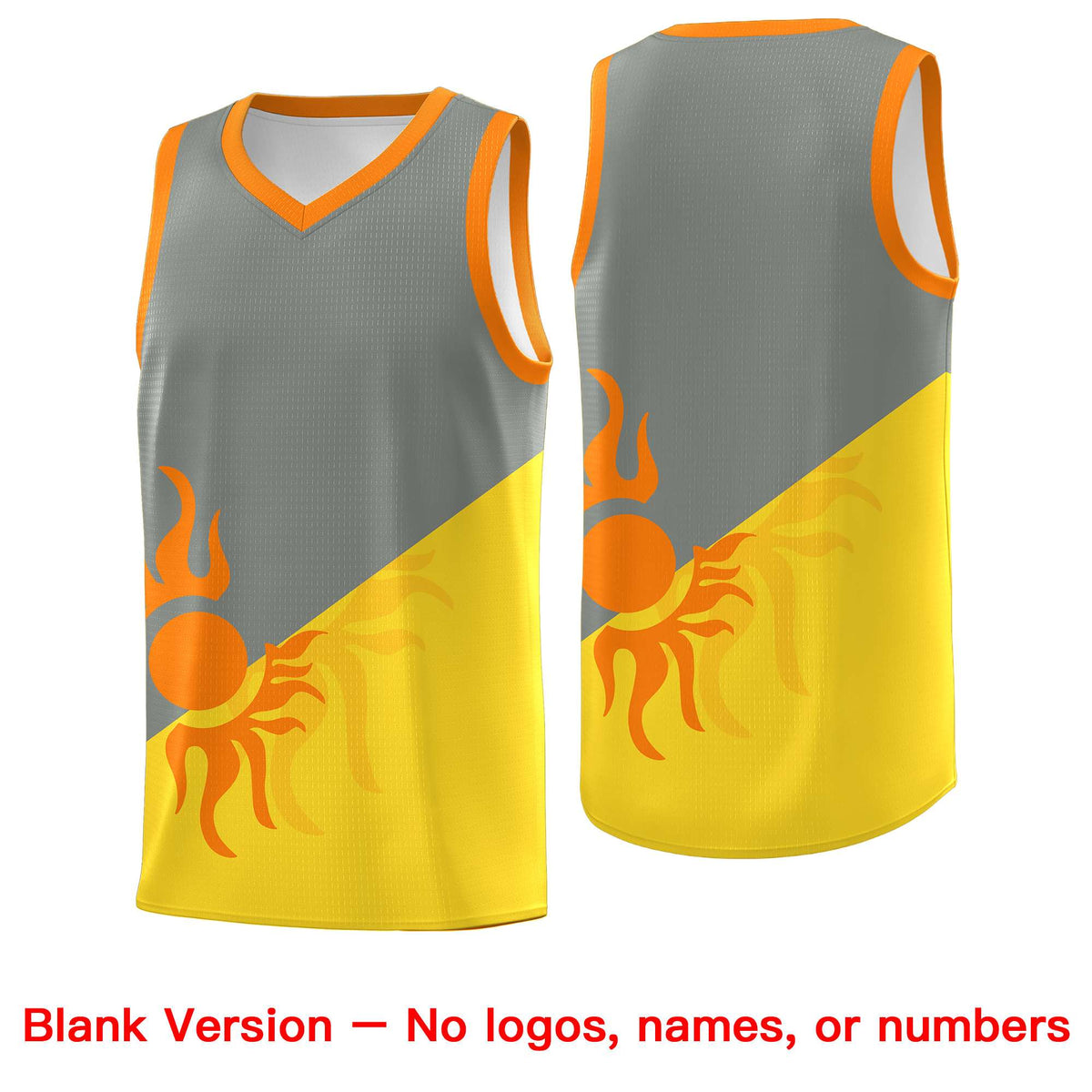 Custom Youth Basketball Jerseys - Gray Gold Radiant Sun Design Two Tone Uniforms