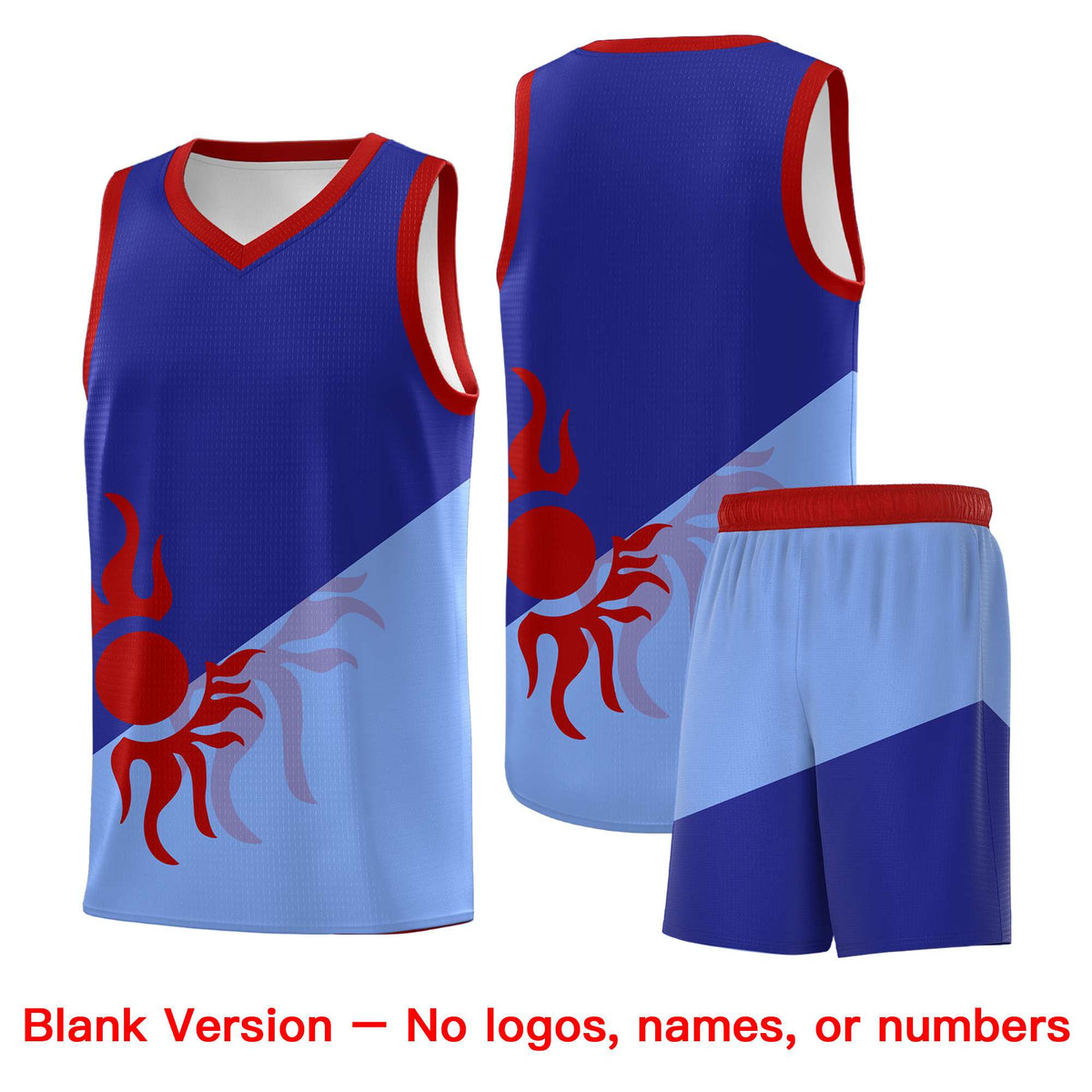 Custom Youth Basketball Jerseys - Royal Light Blue Sunburst Design Two Tone Uniforms
