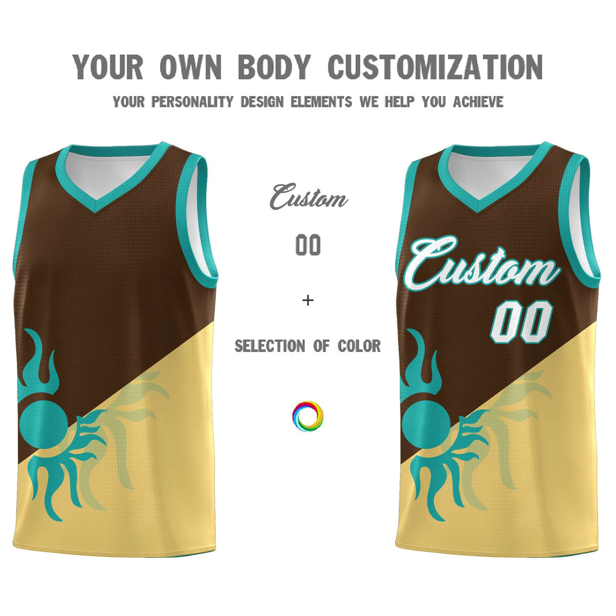 Custom Youth Basketball Jerseys - Brown Khaki Sunburst Design Two Tone Uniforms