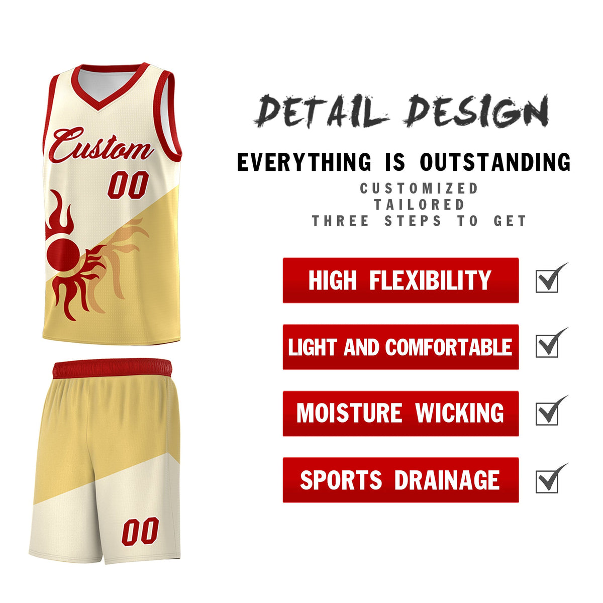 Custom Youth Basketball Jerseys - Cream Khaki Sunburst Design Two Tone Uniforms