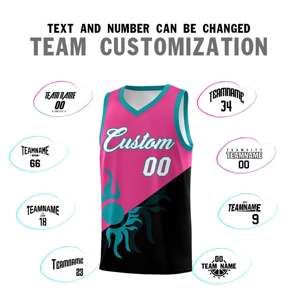 Custom Youth Basketball Jerseys - Rose Red Black Sunburst Design Two Tone Uniforms