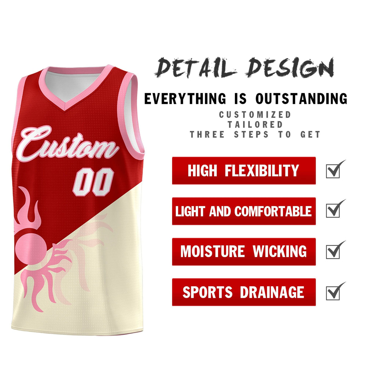 Custom Youth Basketball Jerseys - Red Light Khaki  Radiant Sun Design Two Tone Uniforms