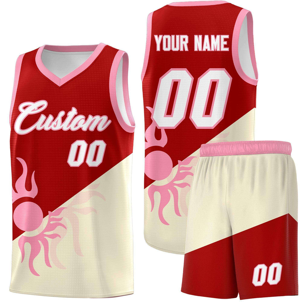 Custom Youth Basketball Jerseys - Red Light Khaki  Radiant Sun Design Two Tone Uniforms