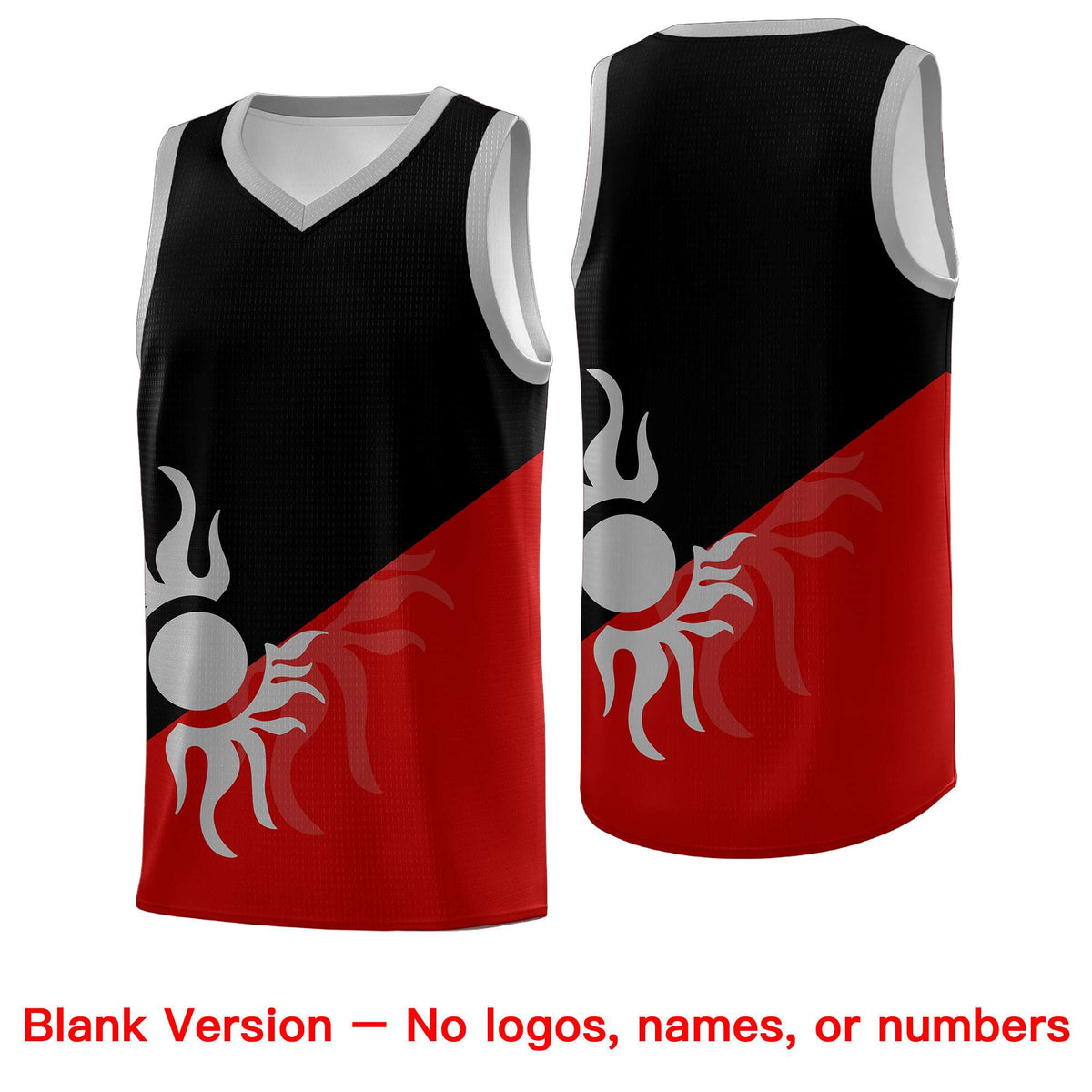 Custom Youth Basketball Jerseys - Black Red Sunburst Design Two Tone Uniforms