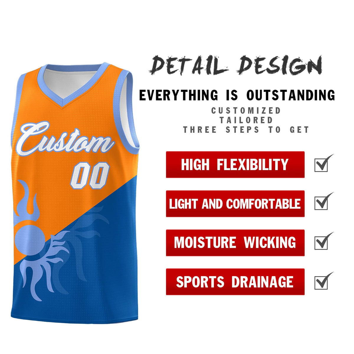 Custom Youth Basketball Jerseys - Royal Orange Sunburst Design Two Tone Uniforms