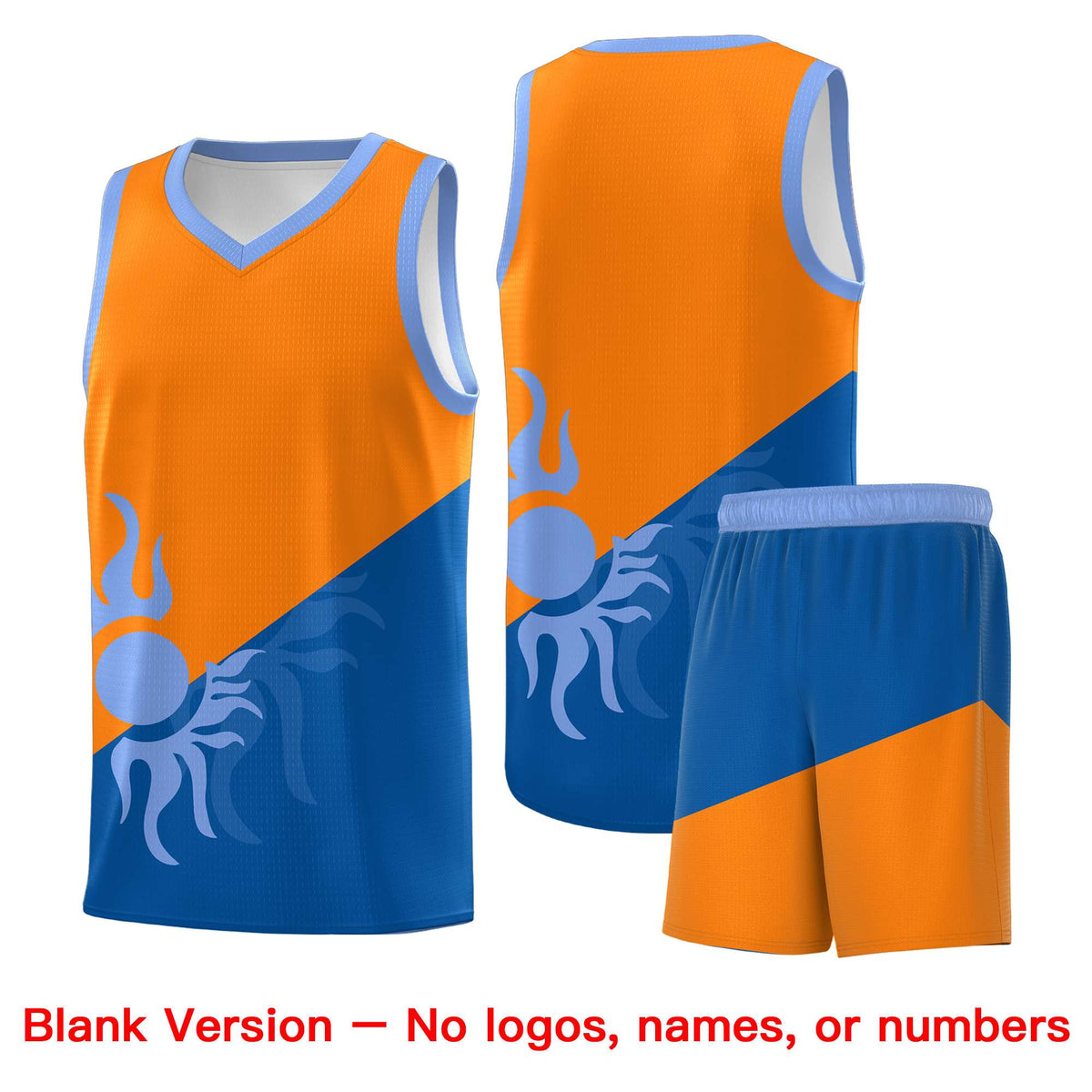 Custom Youth Basketball Jerseys - Royal Orange Sunburst Design Two Tone Uniforms