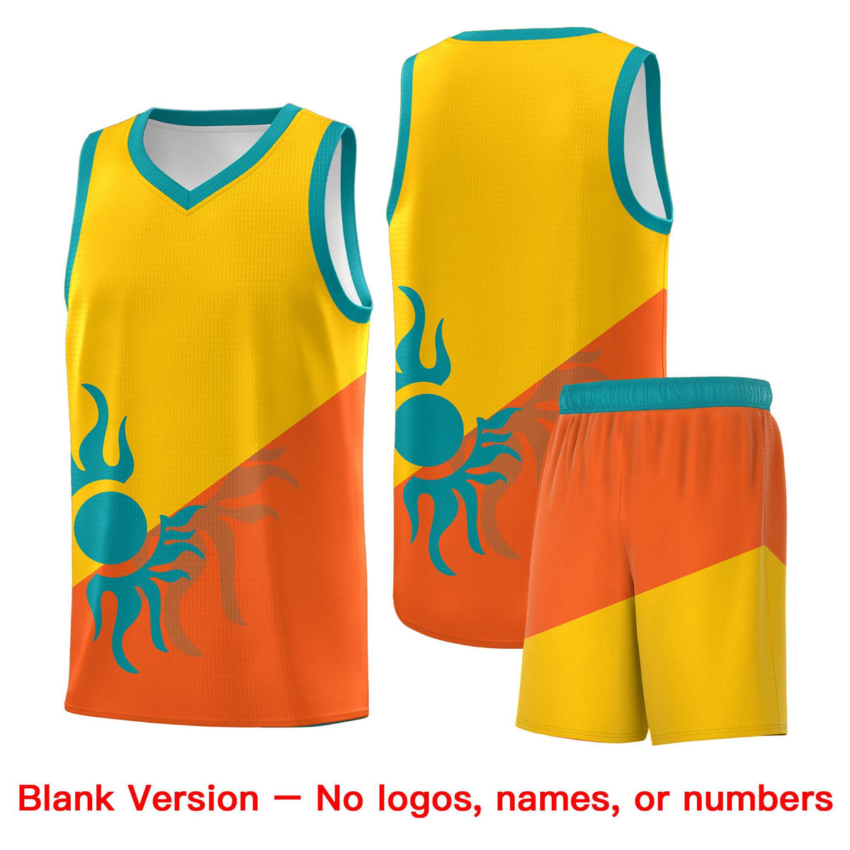 Custom Youth Basketball Jerseys - Yellow Orange Radiant Sun Design Two Tone Uniforms