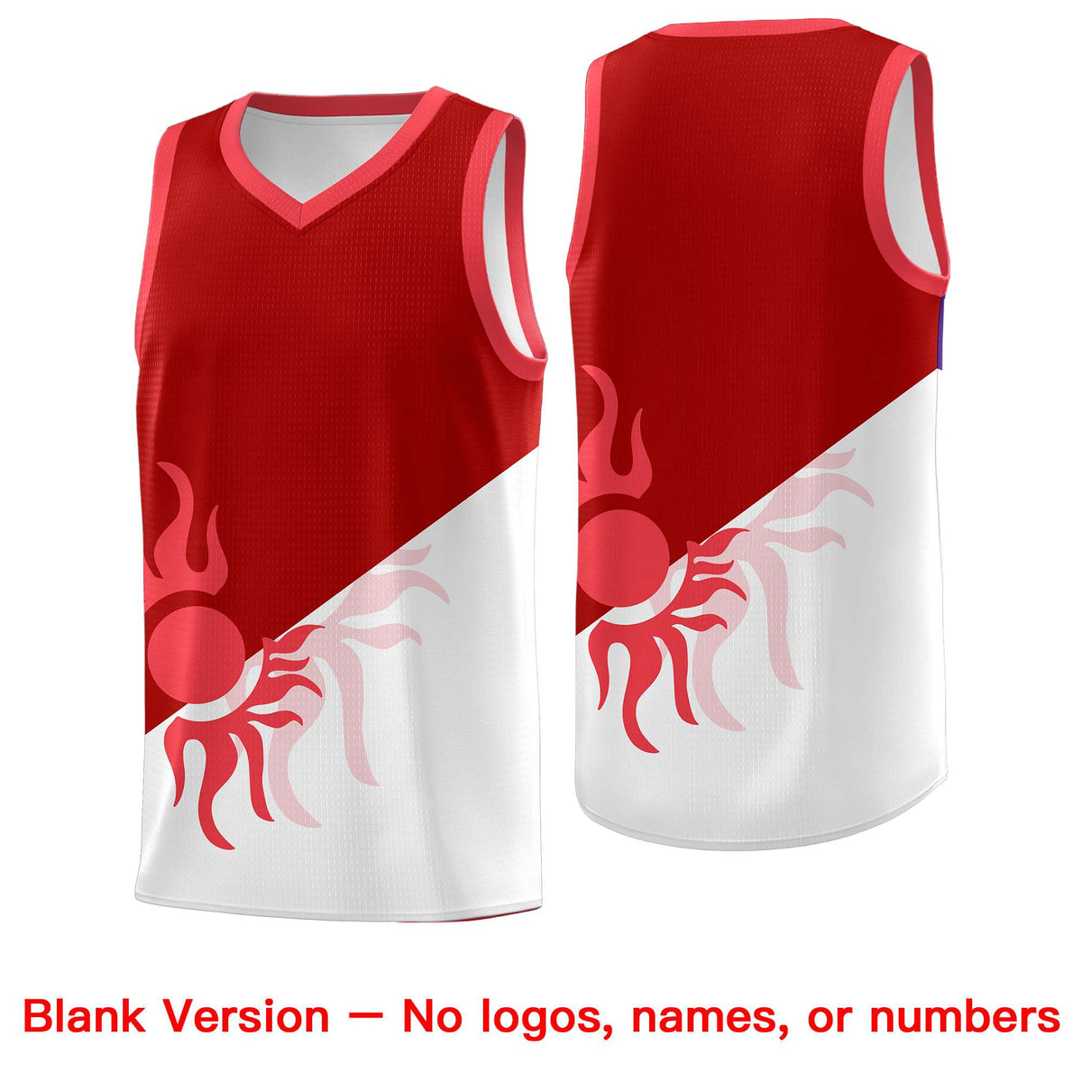 Custom Youth Basketball Jerseys - Red White Sunburst Design Two Tone Uniforms