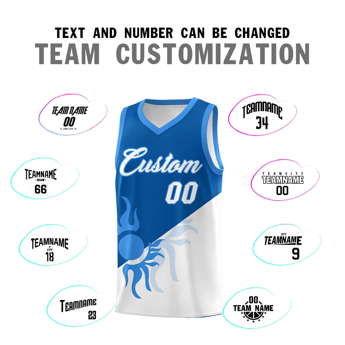 Custom Youth Basketball Jerseys - Royal White Radiant Sun Design Two Tone Uniforms