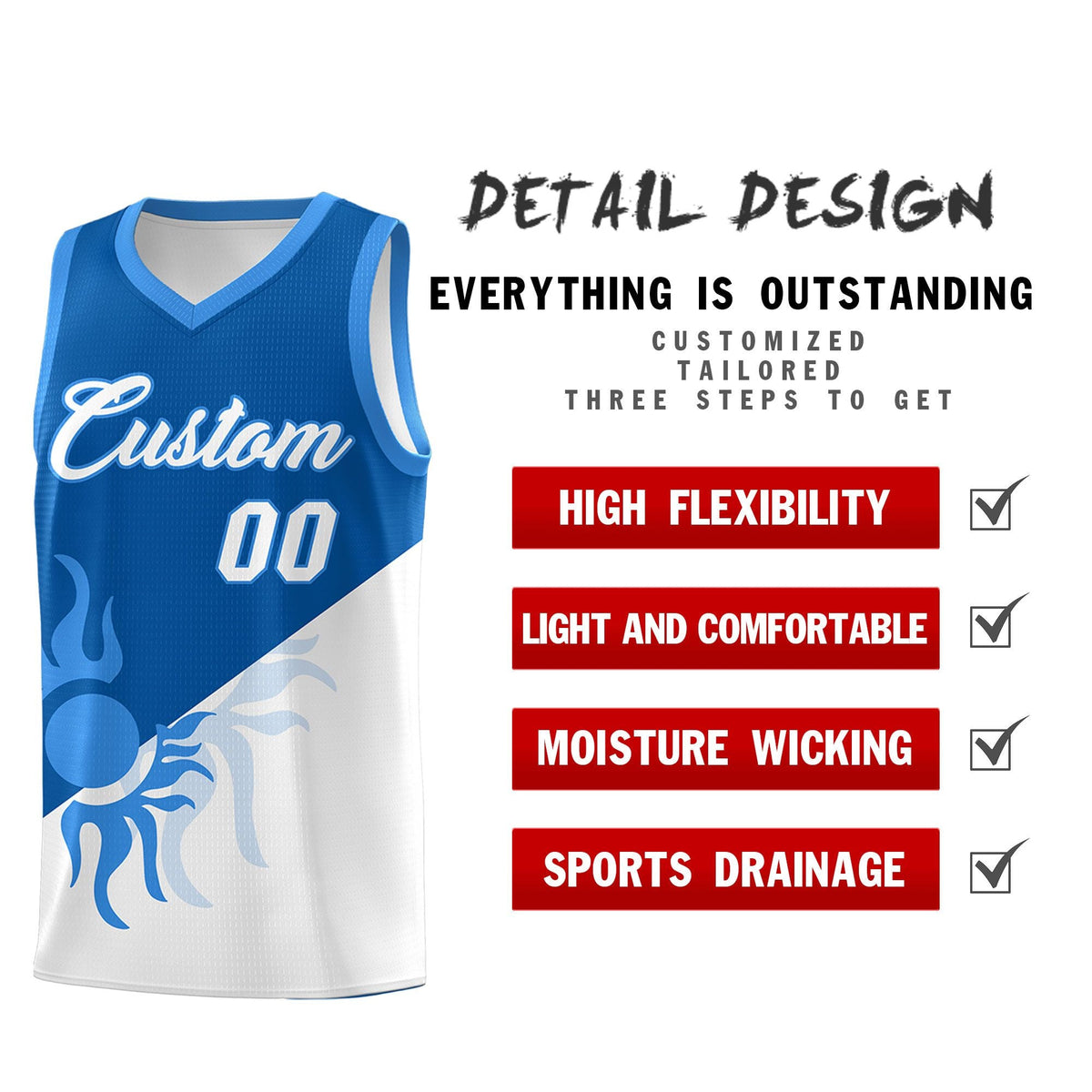 Custom Youth Basketball Jerseys - Royal White Radiant Sun Design Two Tone Uniforms
