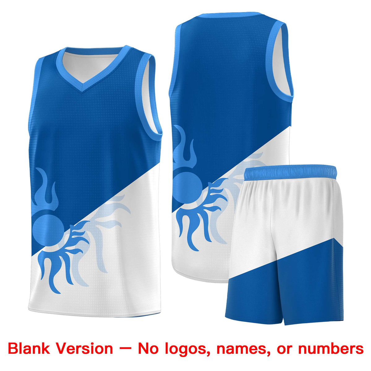 Custom Youth Basketball Jerseys - Royal White Radiant Sun Design Two Tone Uniforms