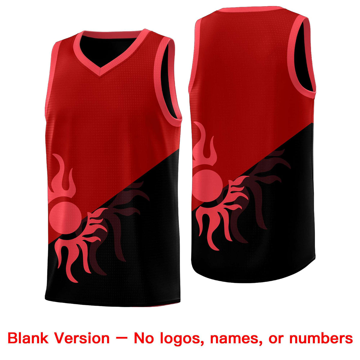 Custom Youth Basketball Jerseys - Red Black Sunburst Design Two Tone Uniforms
