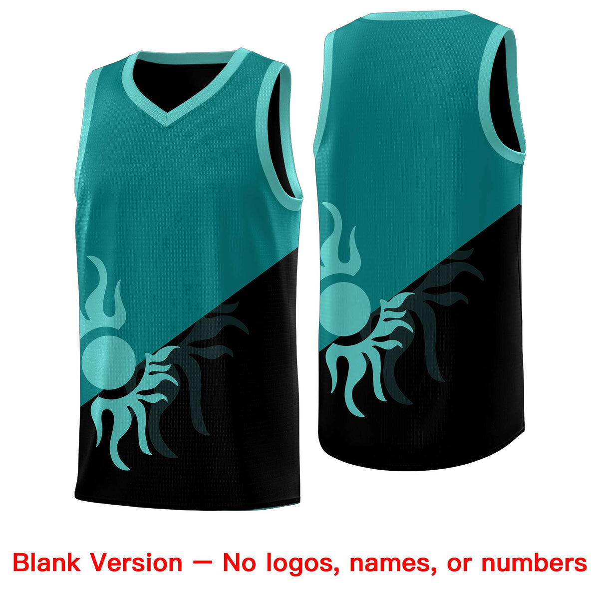 Custom Youth Basketball Jerseys - Teal Black Sunburst Design Two Tone Uniforms