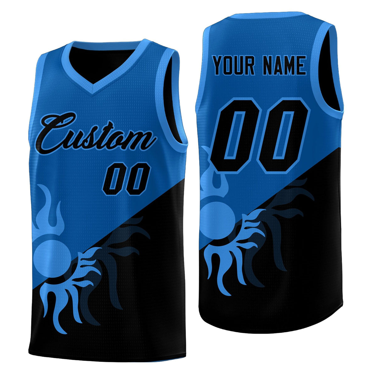 Custom Youth Basketball Jerseys - Royal Black Radiant Sun Design Two Tone Uniforms