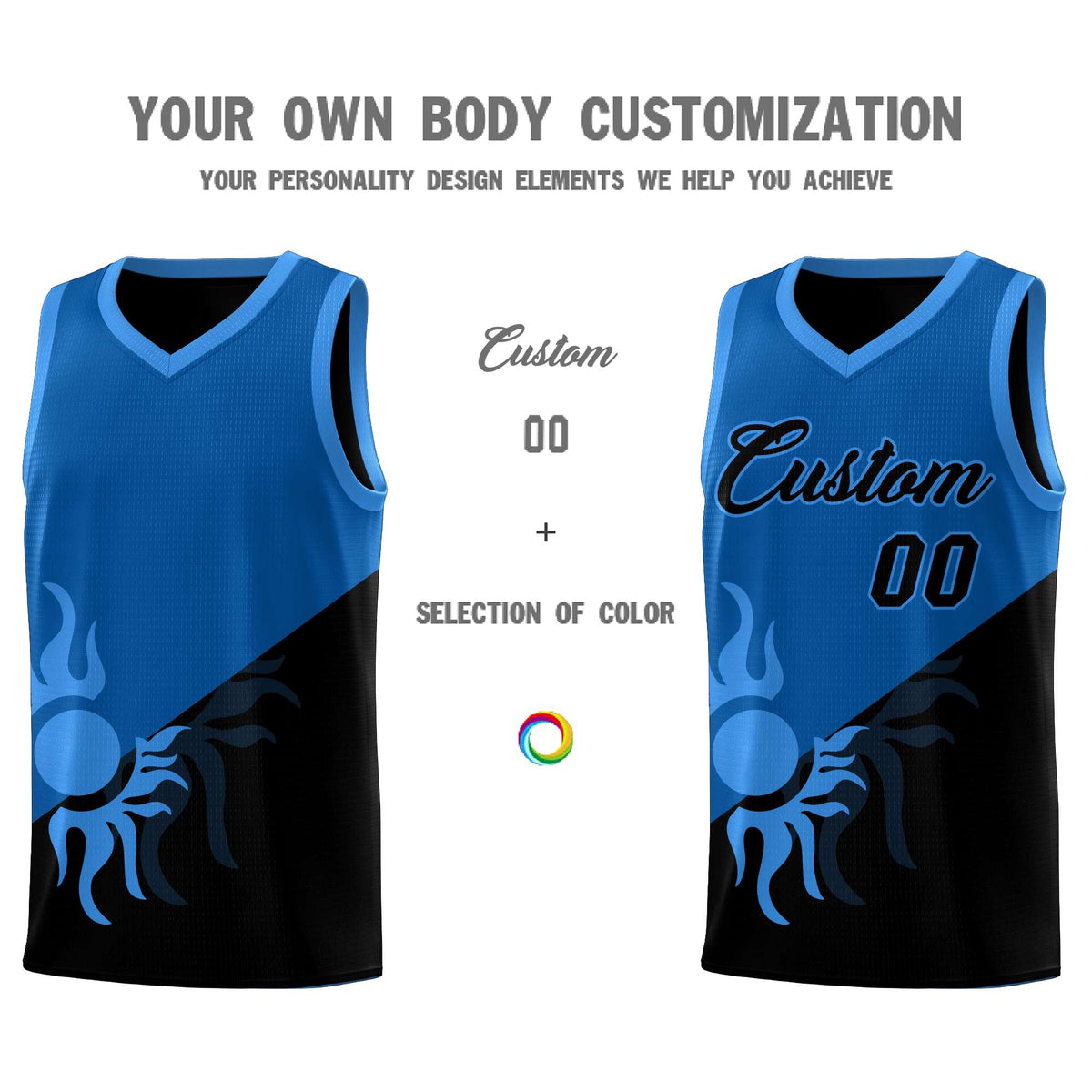 Custom Youth Basketball Jerseys - Royal Black Radiant Sun Design Two Tone Uniforms