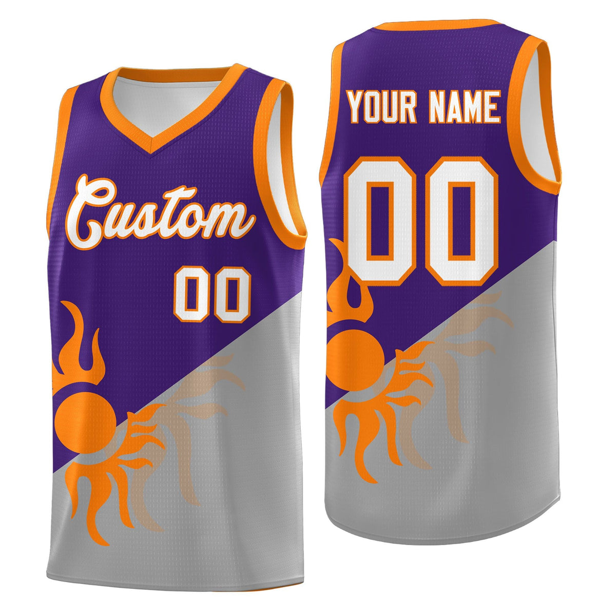 Custom Youth Basketball Jerseys - Purple Gray Sunburst Design Two Tone Uniforms