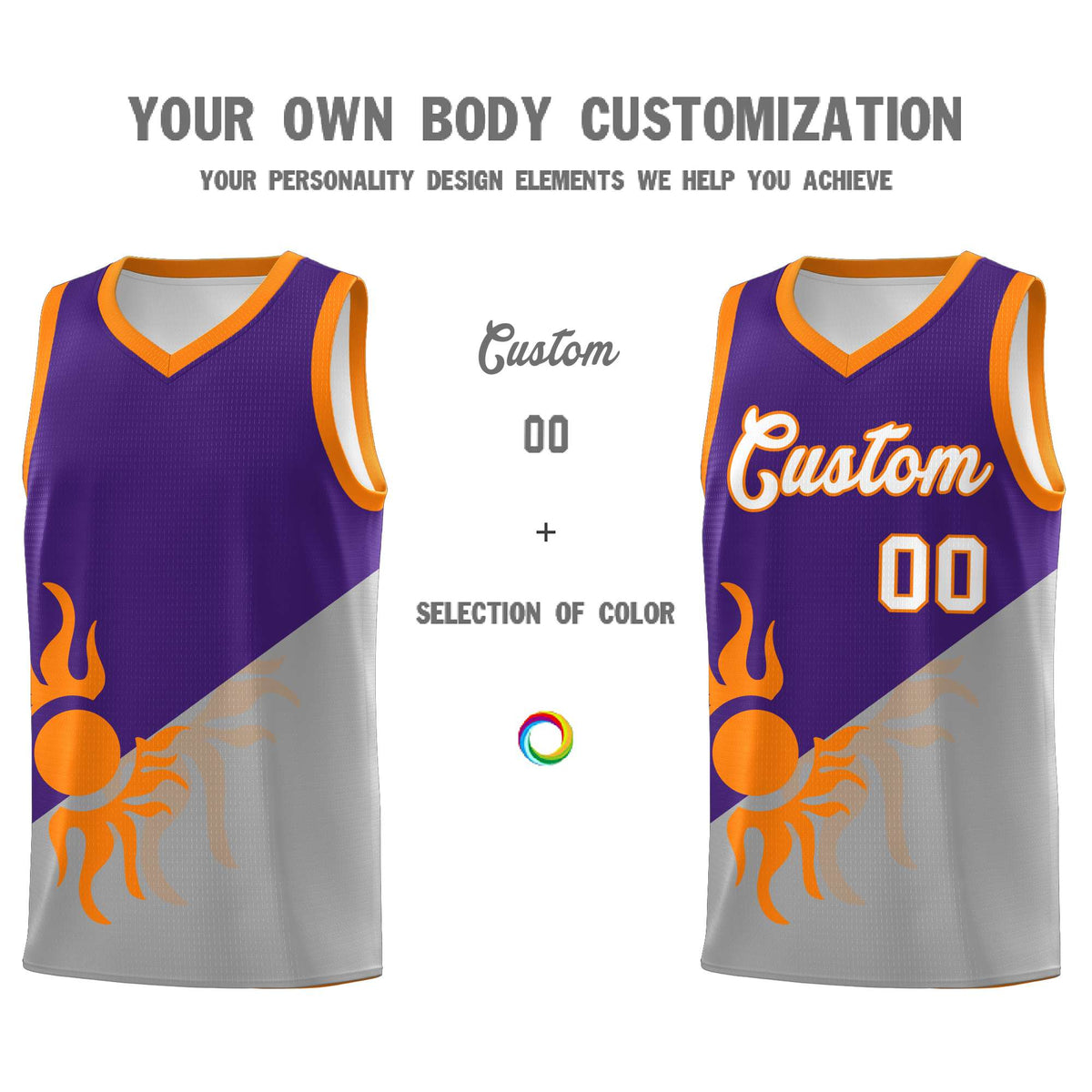 Custom Youth Basketball Jerseys - Purple Gray Sunburst Design Two Tone Uniforms