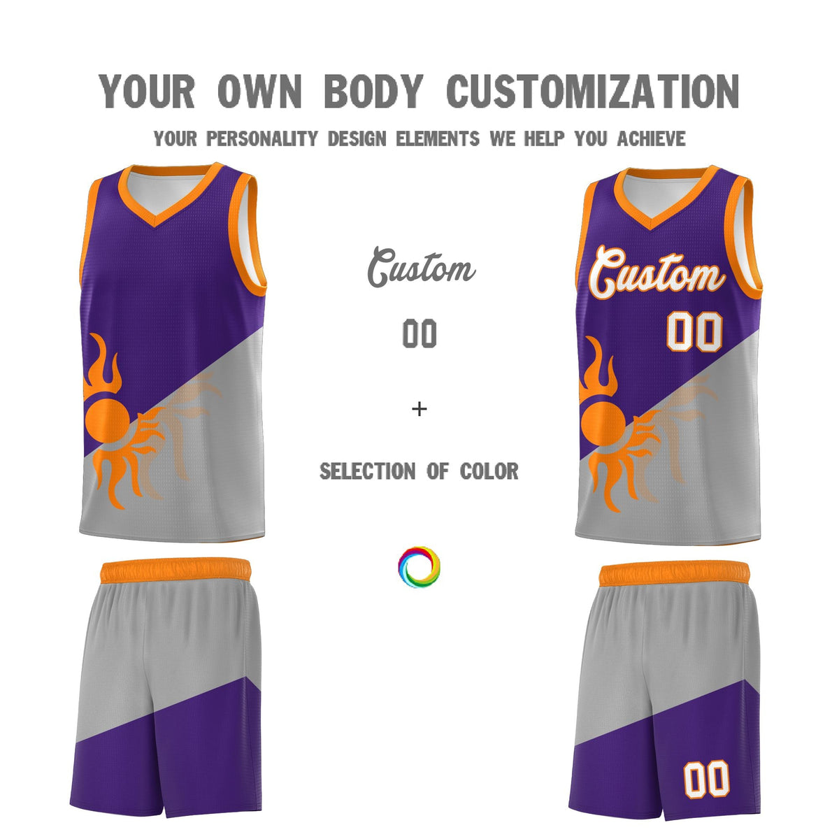 Custom Youth Basketball Jerseys - Purple Gray Sunburst Design Two Tone Uniforms