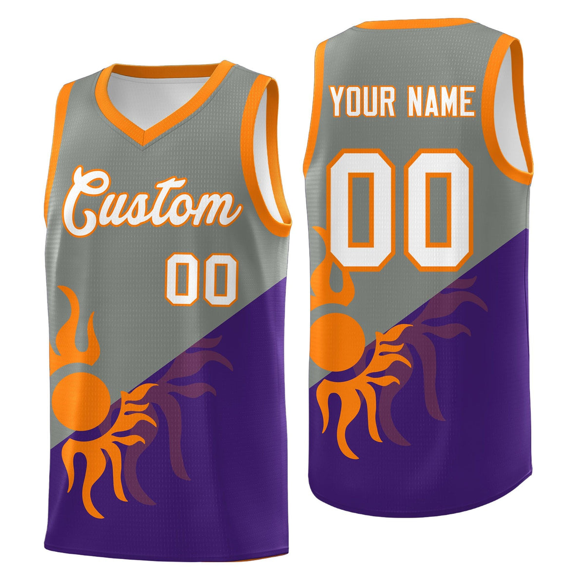 Custom Youth Basketball Jerseys - Gray Purple Sunburst Design Two Tone Uniforms