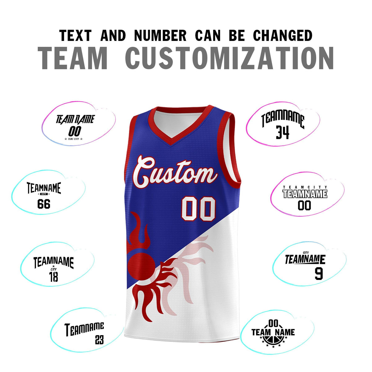 Custom Youth Basketball Jerseys - Royal White Radiant Sun Design Two Tone Uniforms