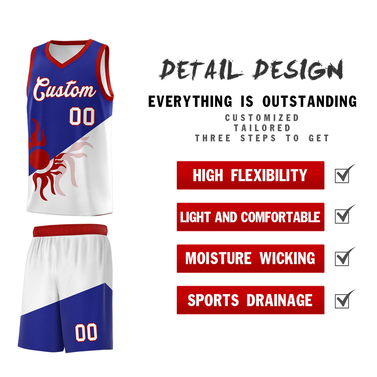 Custom Youth Basketball Jerseys - Royal White Radiant Sun Design Two Tone Uniforms
