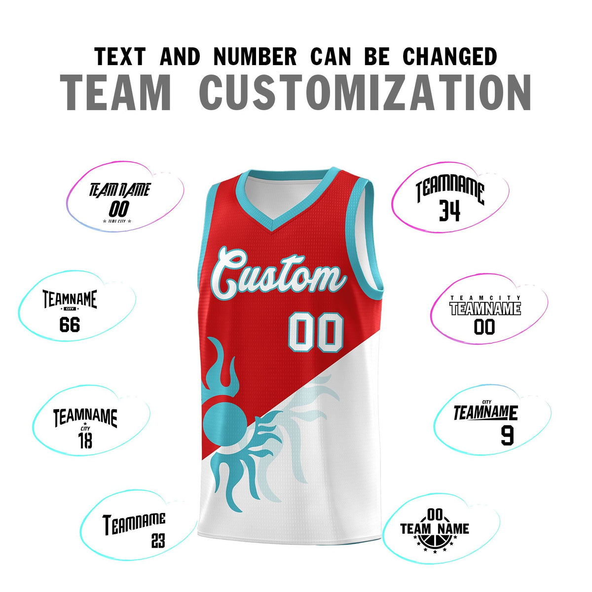 Custom Youth Basketball Jerseys - Red White Radiant Sun Design Two Tone Uniforms