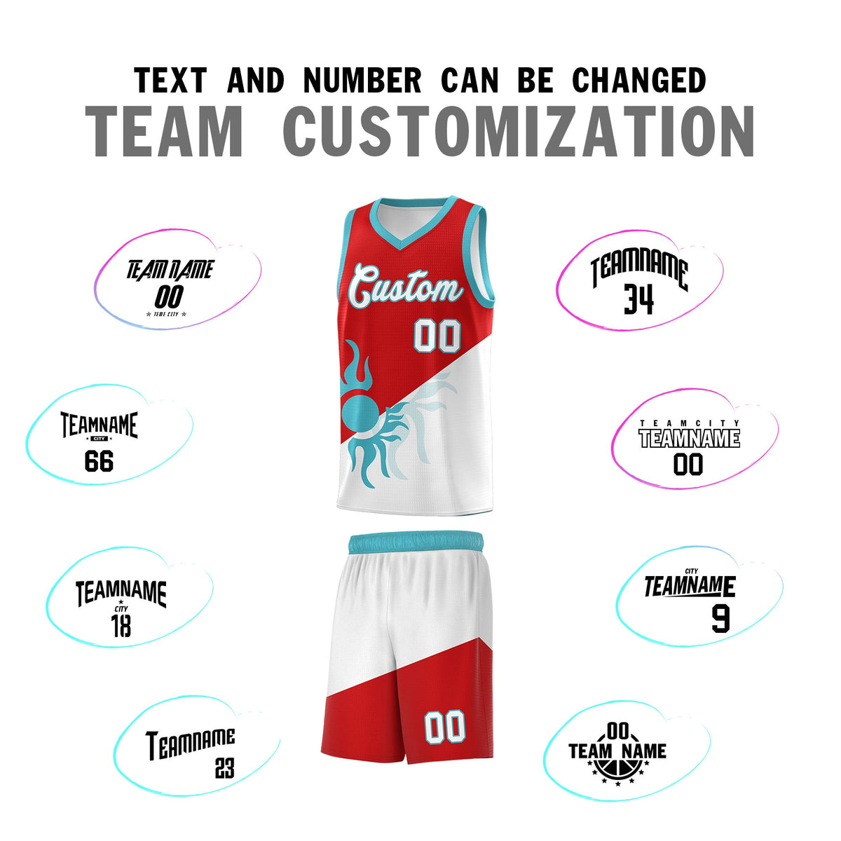Custom Youth Basketball Jerseys - Red White Radiant Sun Design Two Tone Uniforms