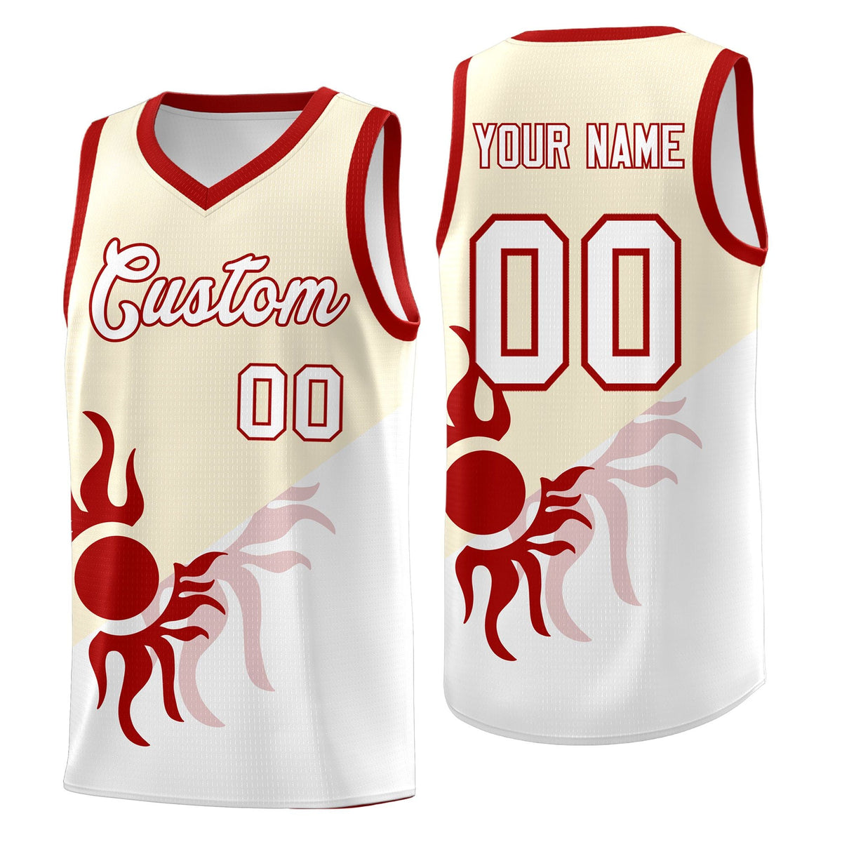 Custom Youth Basketball Jerseys - Cream White Radiant Sun Design Two Tone Uniforms