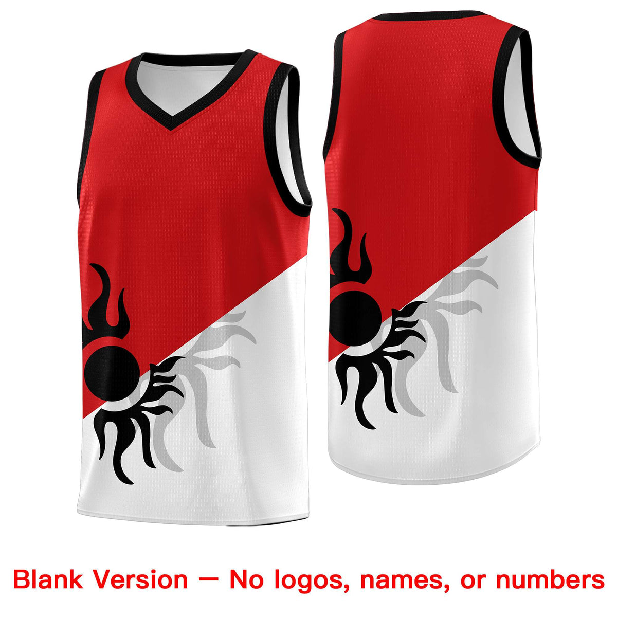 Custom Youth Basketball Jerseys - Red White Sunburst Design Two Tone Uniforms