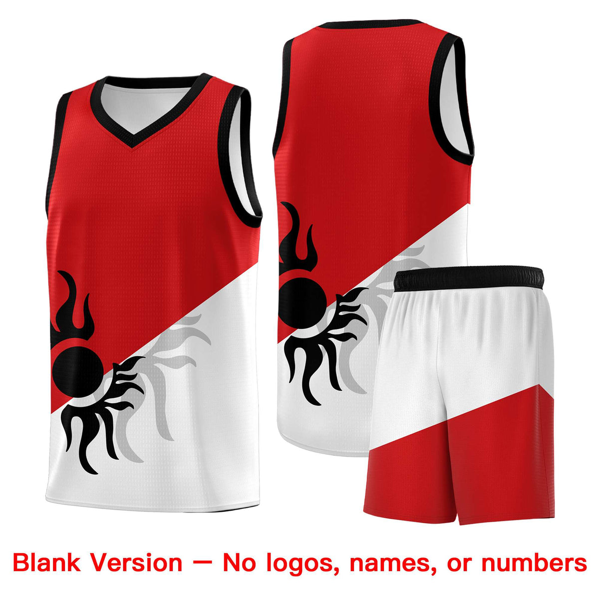 Custom Youth Basketball Jerseys - Red White Sunburst Design Two Tone Uniforms