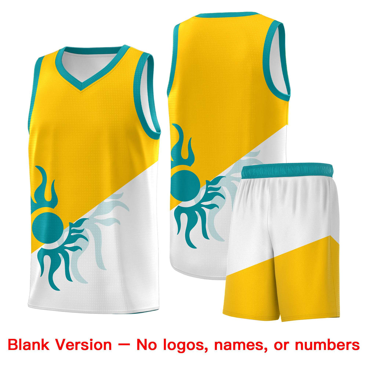 Custom Youth Basketball Jerseys - Yellow White Sunburst Design Two Tone Uniforms