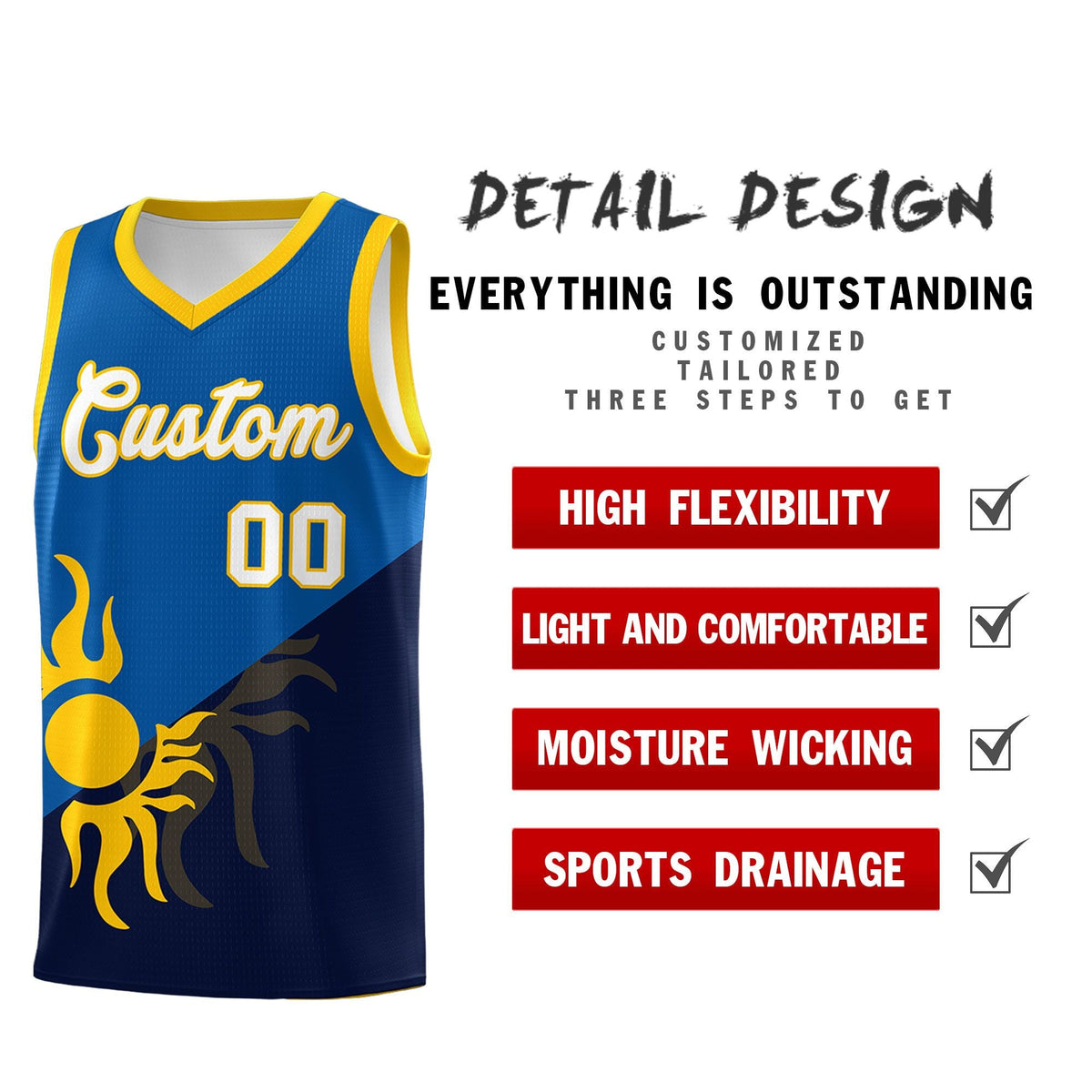Custom Youth Basketball Jerseys - Royal Navy Sunburst Design Two Tone Uniforms