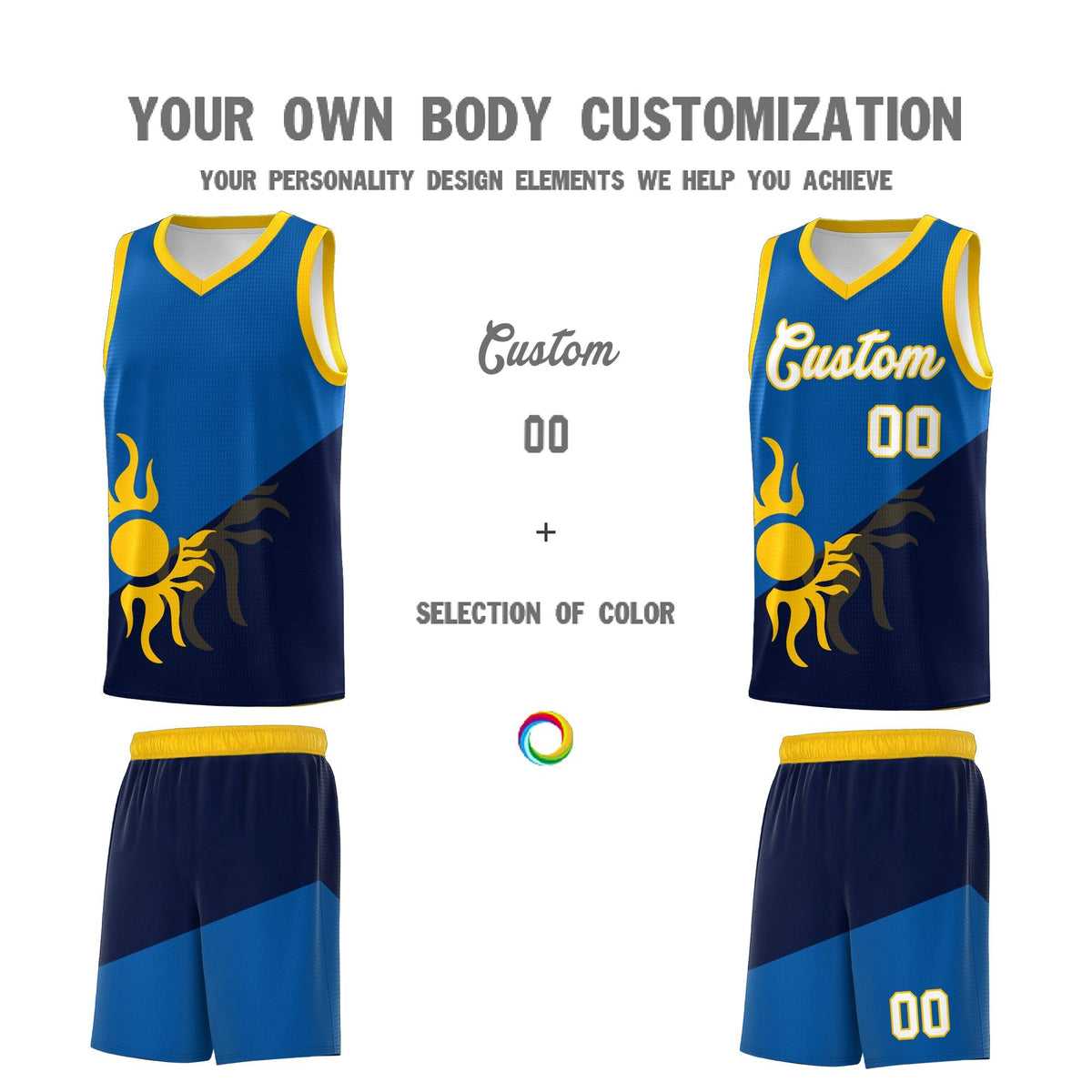 Custom Youth Basketball Jerseys - Royal Navy Sunburst Design Two Tone Uniforms