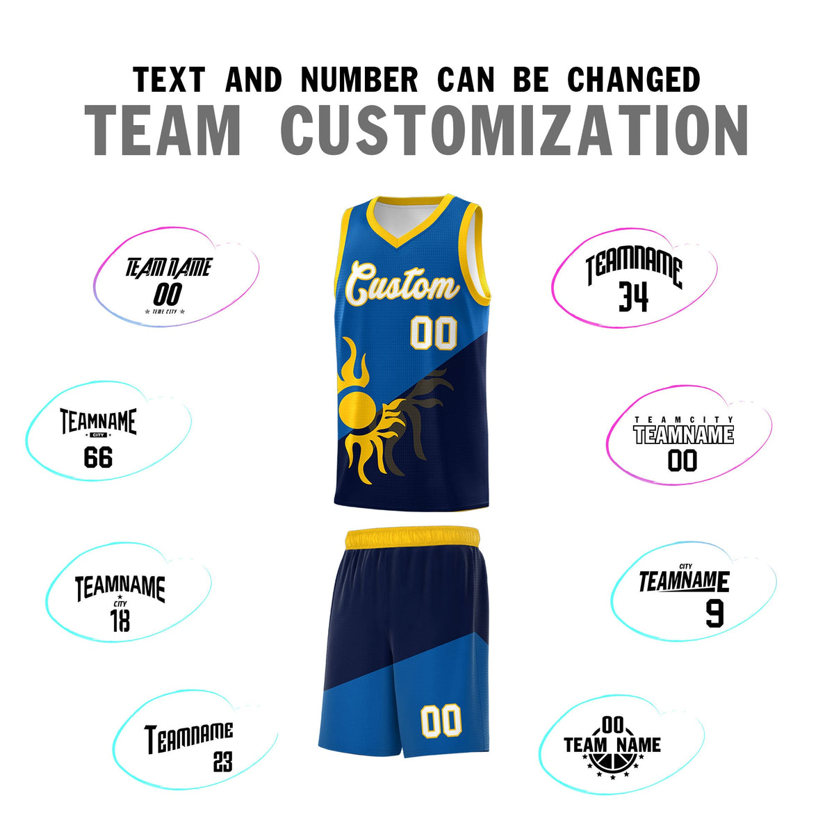 Custom Youth Basketball Jerseys - Royal Navy Sunburst Design Two Tone Uniforms