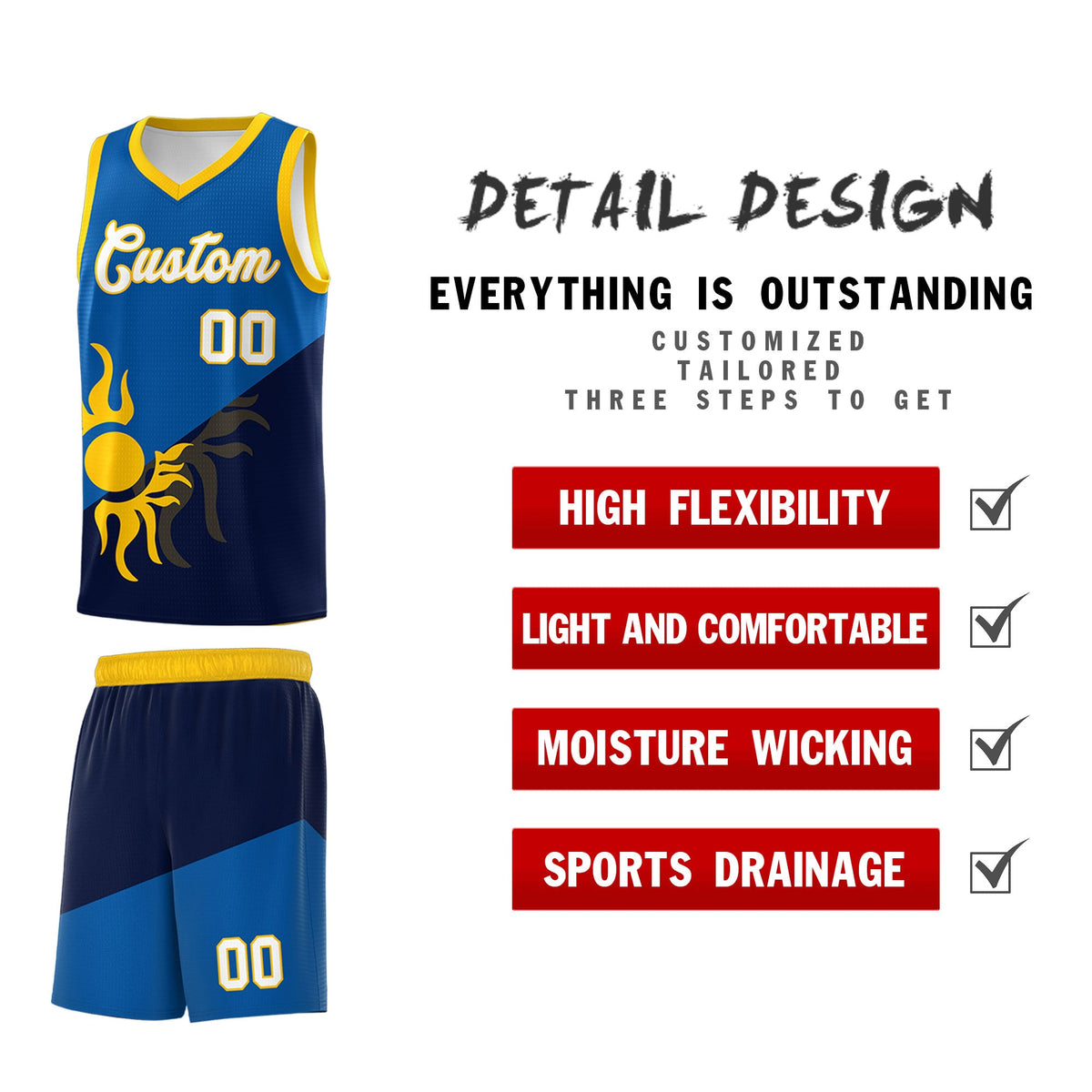 Custom Youth Basketball Jerseys - Royal Navy Sunburst Design Two Tone Uniforms