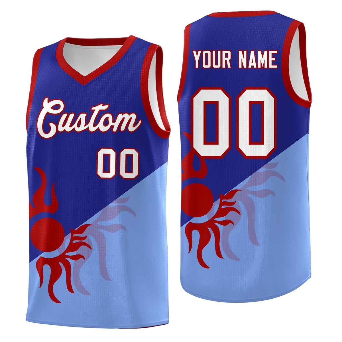 Custom Youth Basketball Jerseys - Royal Light Blue Sunburst Design Two Tone Uniforms