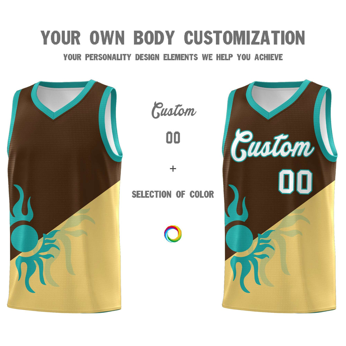 Custom Youth Basketball Jerseys - Brown Khaki Sunburst Design Two Tone Uniforms