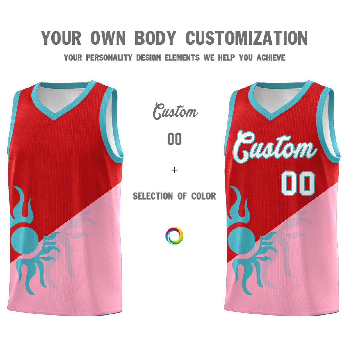 Custom Youth Basketball Jerseys - Red Light Pink Sunburst Design Two Tone Uniforms