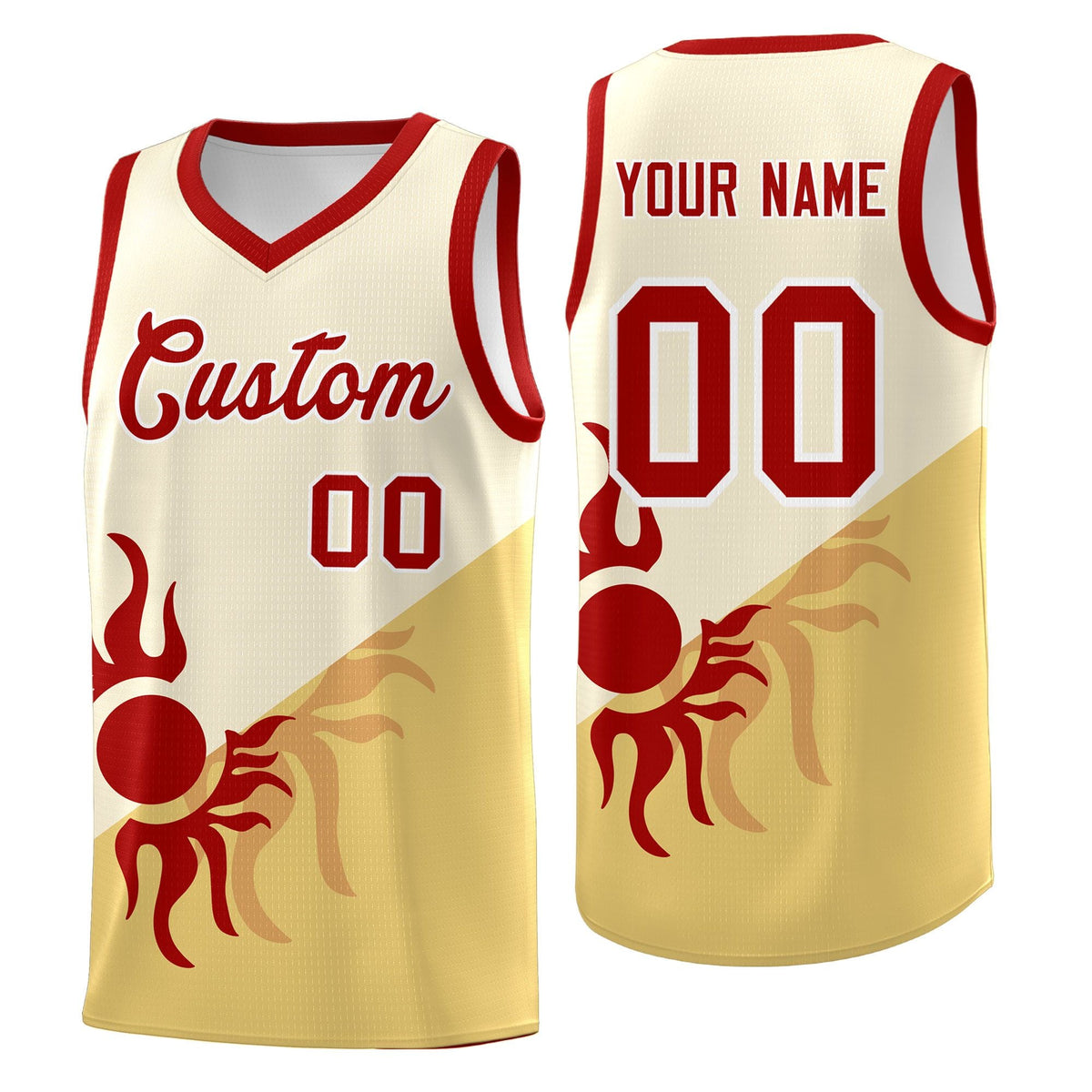 Custom Youth Basketball Jerseys - Cream Khaki Sunburst Design Two Tone Uniforms