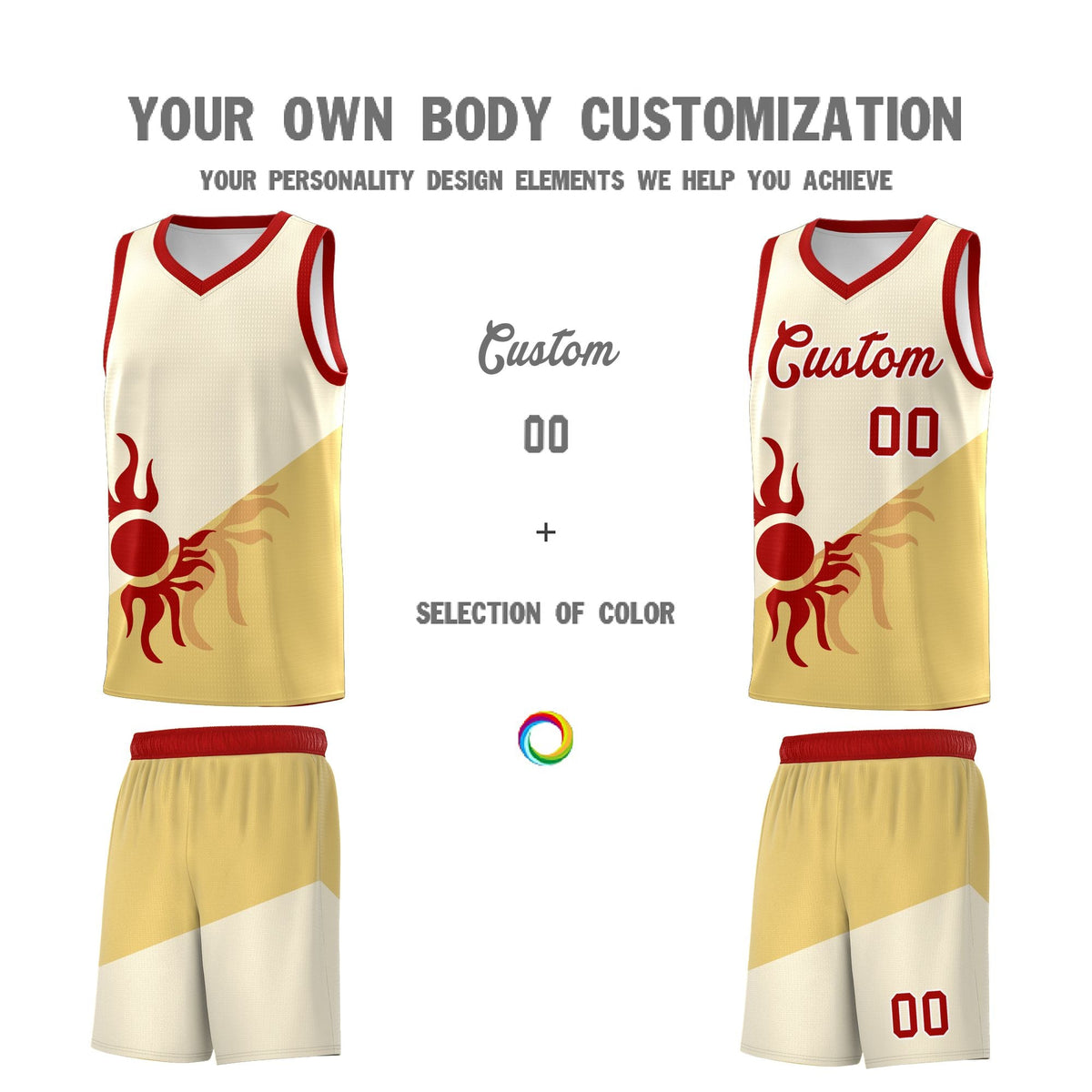 Custom Youth Basketball Jerseys - Cream Khaki Sunburst Design Two Tone Uniforms