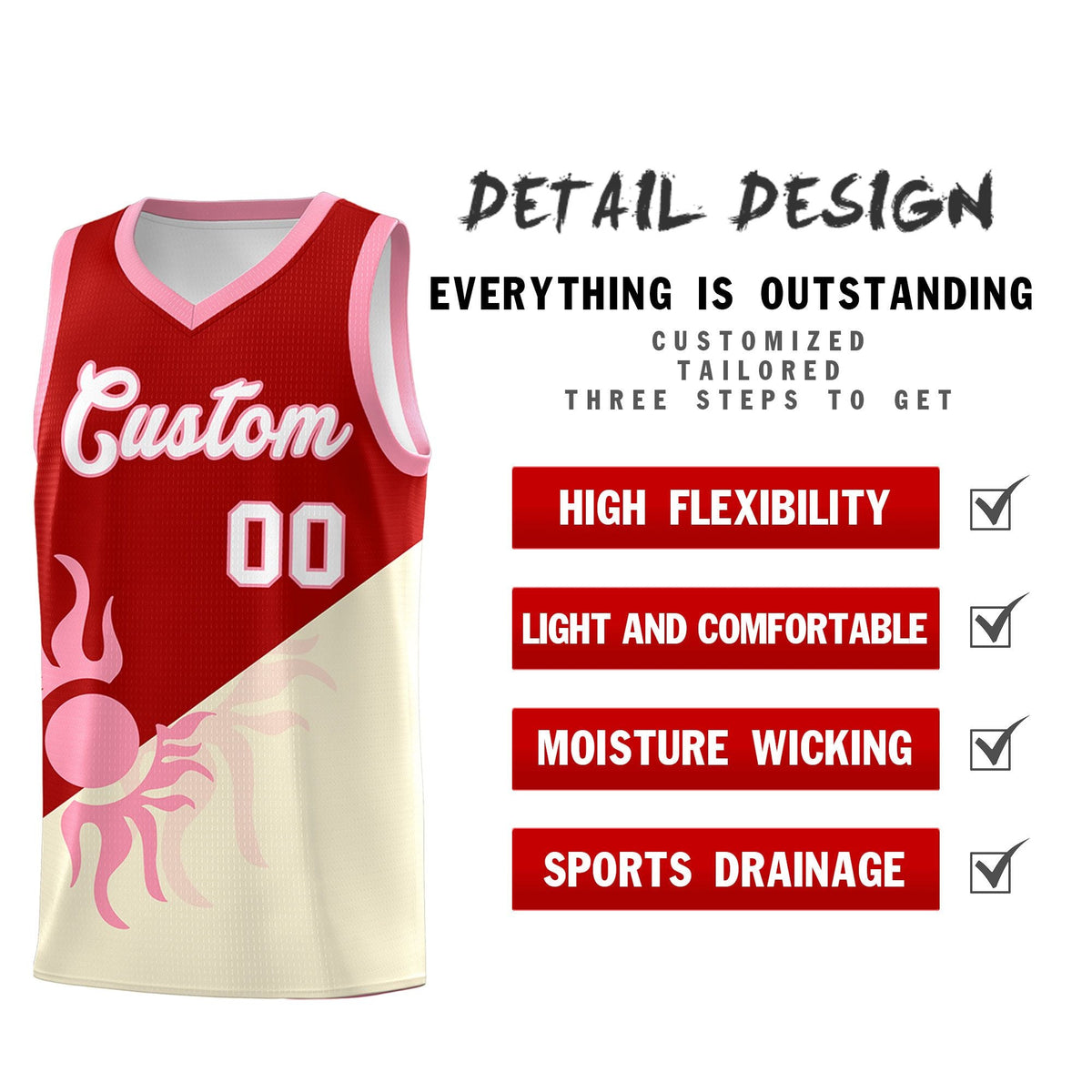 Custom Youth Basketball Jerseys - Red Light Khaki  Radiant Sun Design Two Tone Uniforms