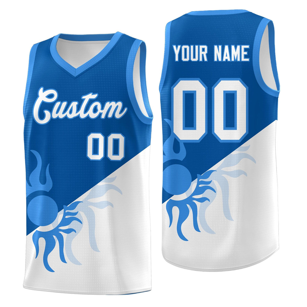 Custom Youth Basketball Jerseys - Royal White Radiant Sun Design Two Tone Uniforms