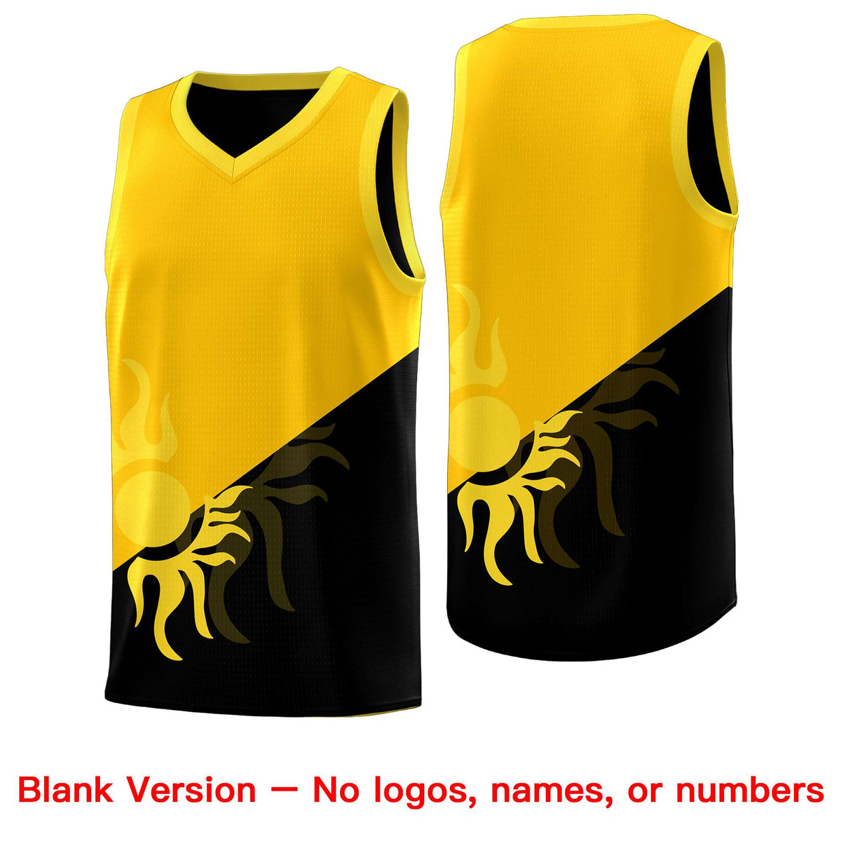 Custom Youth Basketball Jerseys - Yellow Black Sunburst Design Two Tone Uniforms