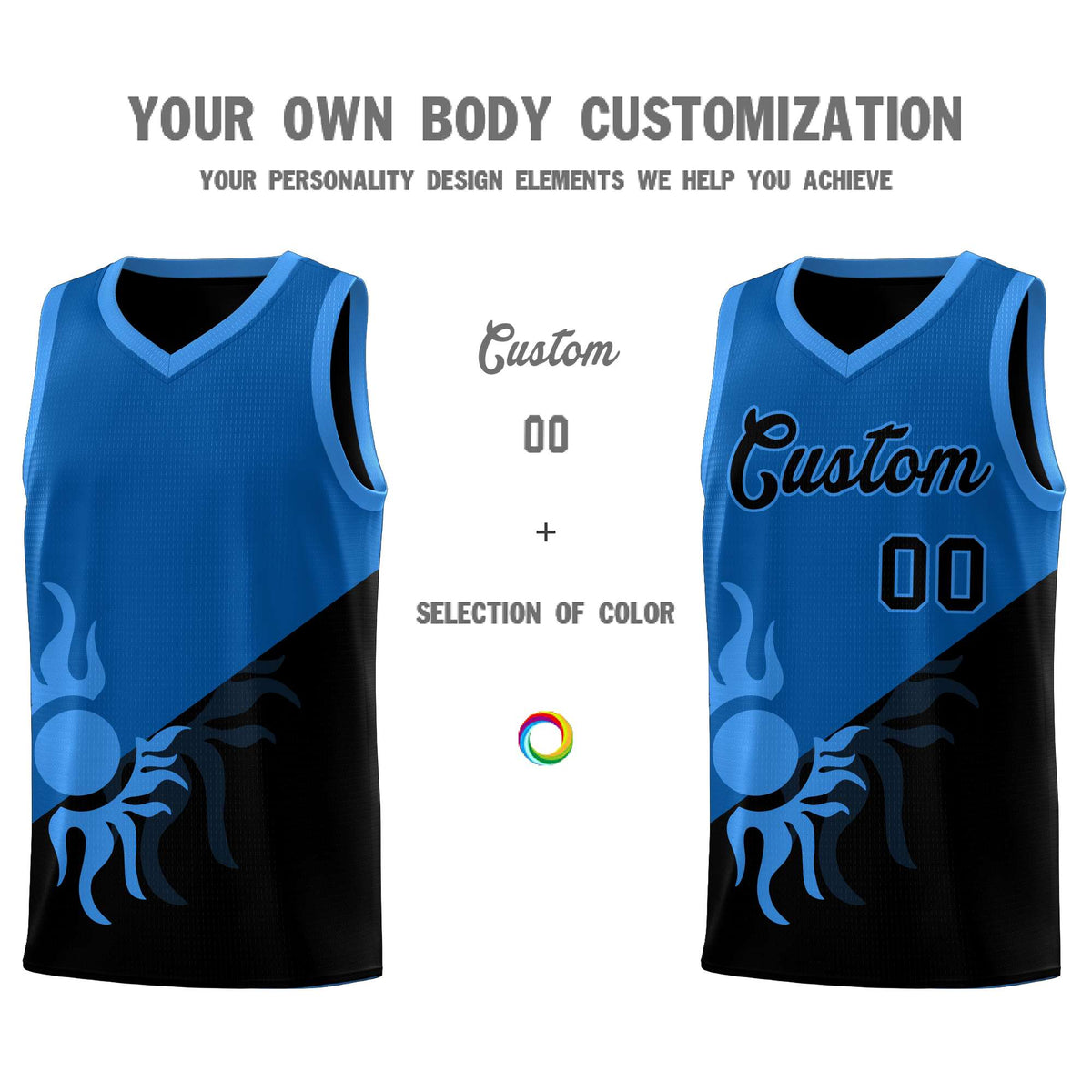 Custom Youth Basketball Jerseys - Royal Black Radiant Sun Design Two Tone Uniforms