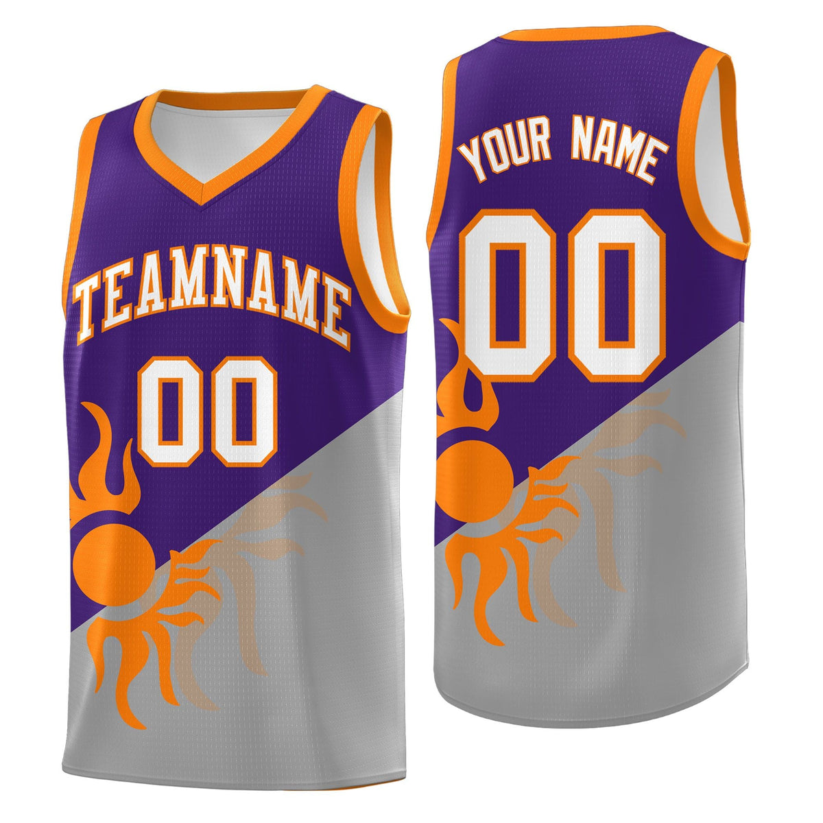 Custom Youth Basketball Jerseys - Purple Gray Sunburst Design Two Tone Uniforms