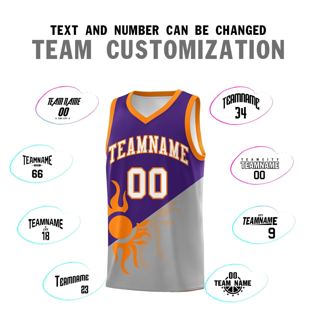 Custom Youth Basketball Jerseys - Purple Gray Sunburst Design Two Tone Uniforms