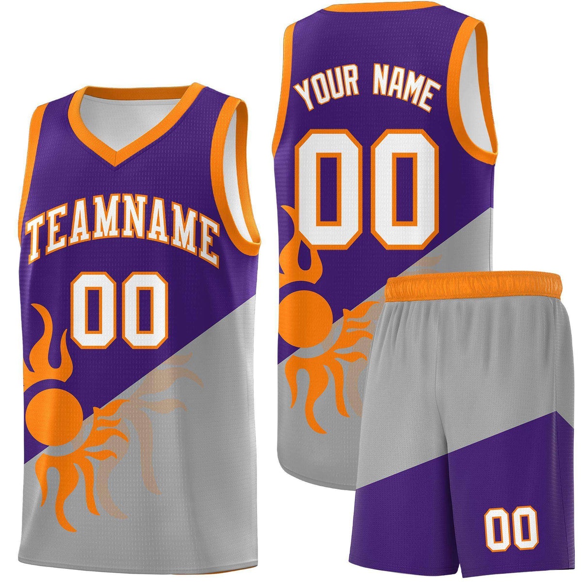 Custom Youth Basketball Jerseys - Purple Gray Sunburst Design Two Tone Uniforms