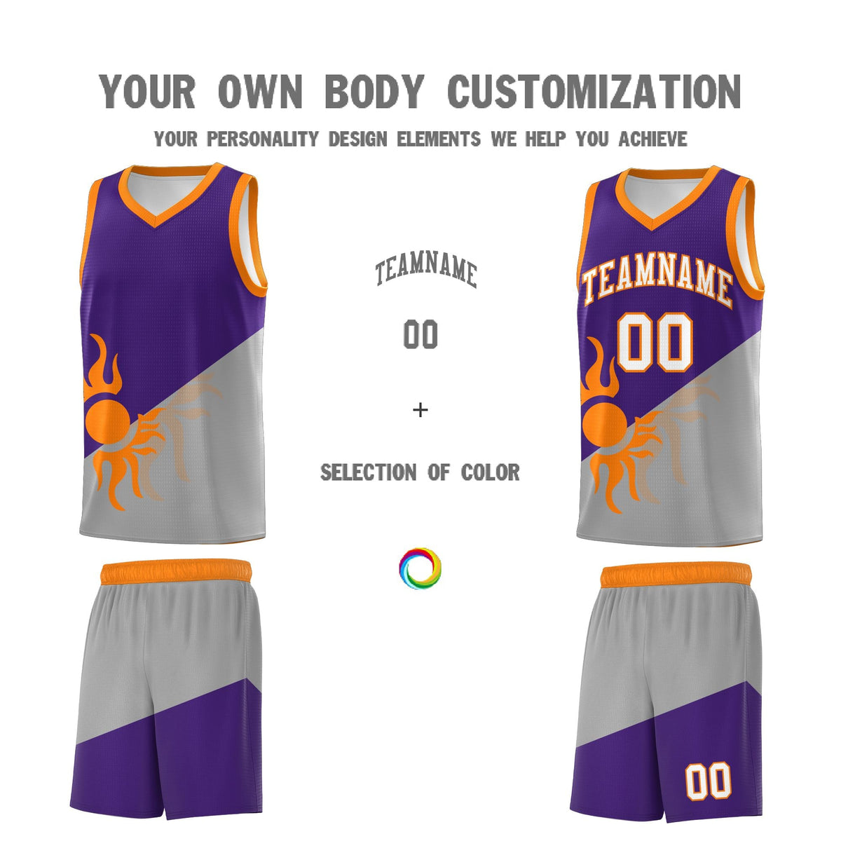 Custom Youth Basketball Jerseys - Purple Gray Sunburst Design Two Tone Uniforms