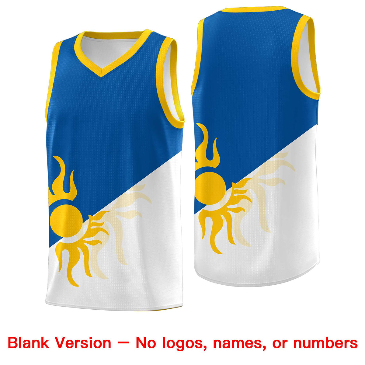 Custom Youth Basketball Jerseys - Royal White Radiant Sun Design Two Tone Uniforms