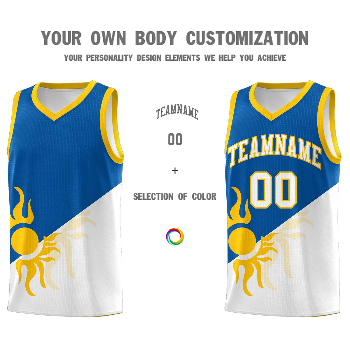 Custom Youth Basketball Jerseys - Royal White Radiant Sun Design Two Tone Uniforms